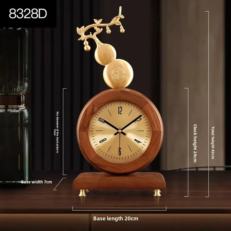 New Chinese-style Solid Wood Wall Clock TV Cabinet Bedside Clock Living Room Desktop Decoration Simple Quartz Desk Clock Oasis Select 8328D