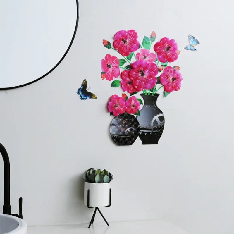 3D Simulation Vase Bedroom Room Wall Three-Dimensional Gilding Decorative Wall Stickers Oasis Select