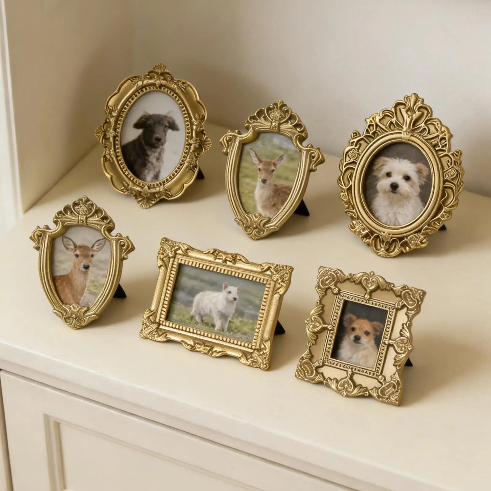Mini Antique Picture Frames 5 Pieces Small Antique Resin Photography Decor Galley Wall Christmas Picture Display for Photography Oasis Select
