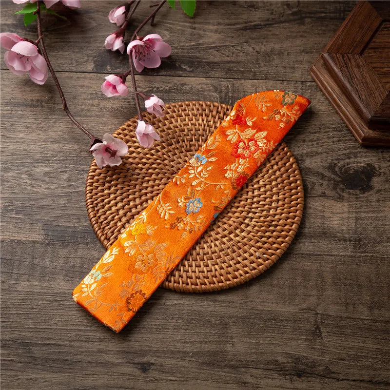 New Chinese Style Hand Fan Cover Embroidered Flowers Portable Folding Fan Cover Dustproof Protective Cover Home Decoration Oasis Select Golden Yellow