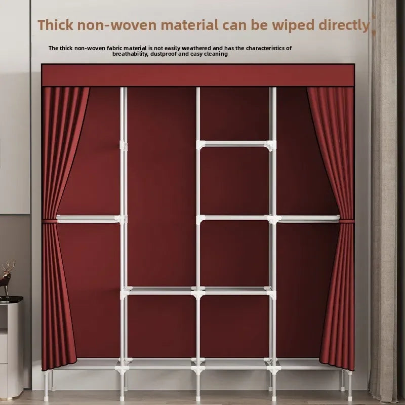 Cloth wardrobe steel pipe bold reinforcement zipper fully enclosed single dormitory wardrobe non-woven wardrobe Durable Oasis Select