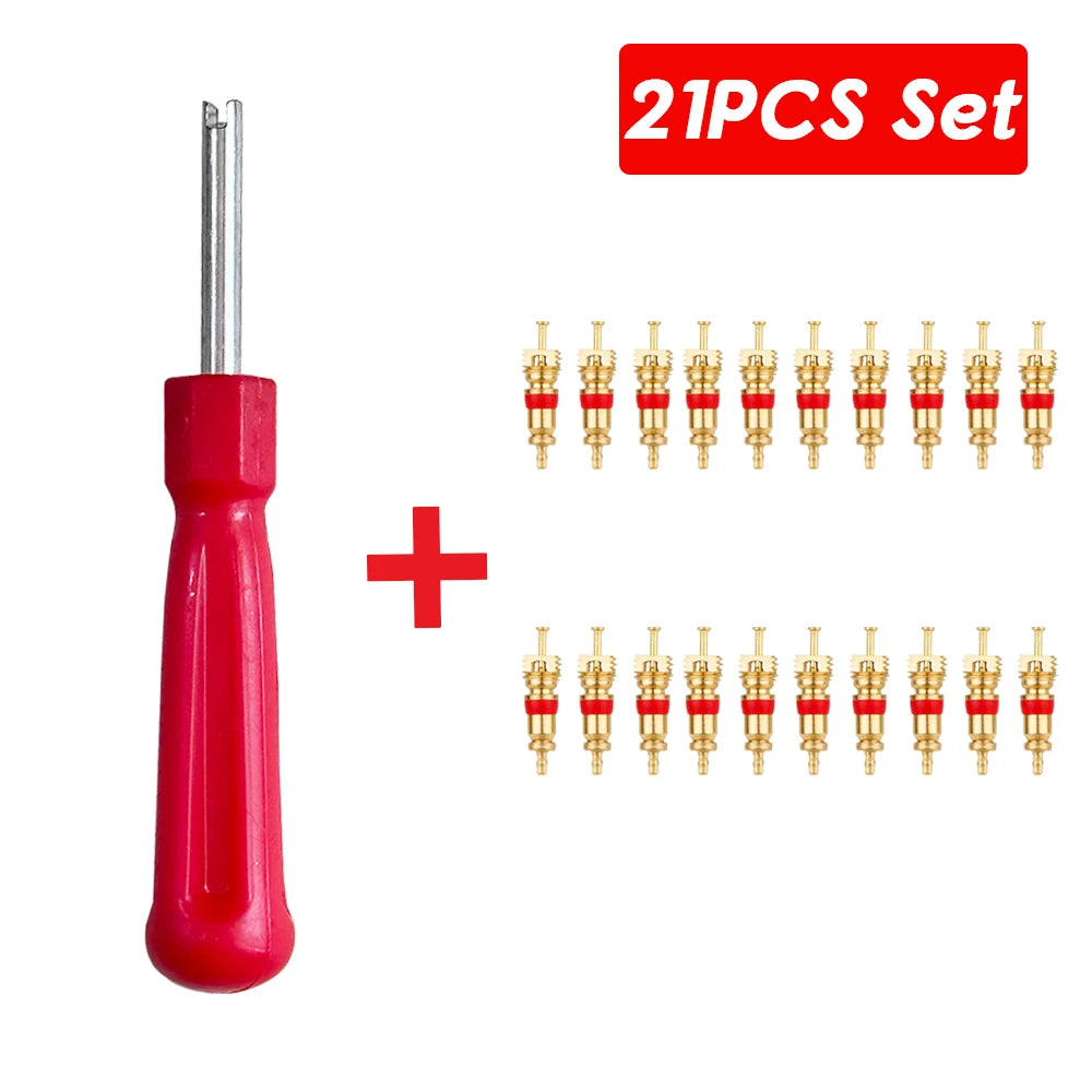 Portable Tire Valve Core Remover Installer Tool Removal Tool Car Bike Bicycle Motorcycle Tire Repair Tools Wrench Screwdriver Oasis Select 21pcs set