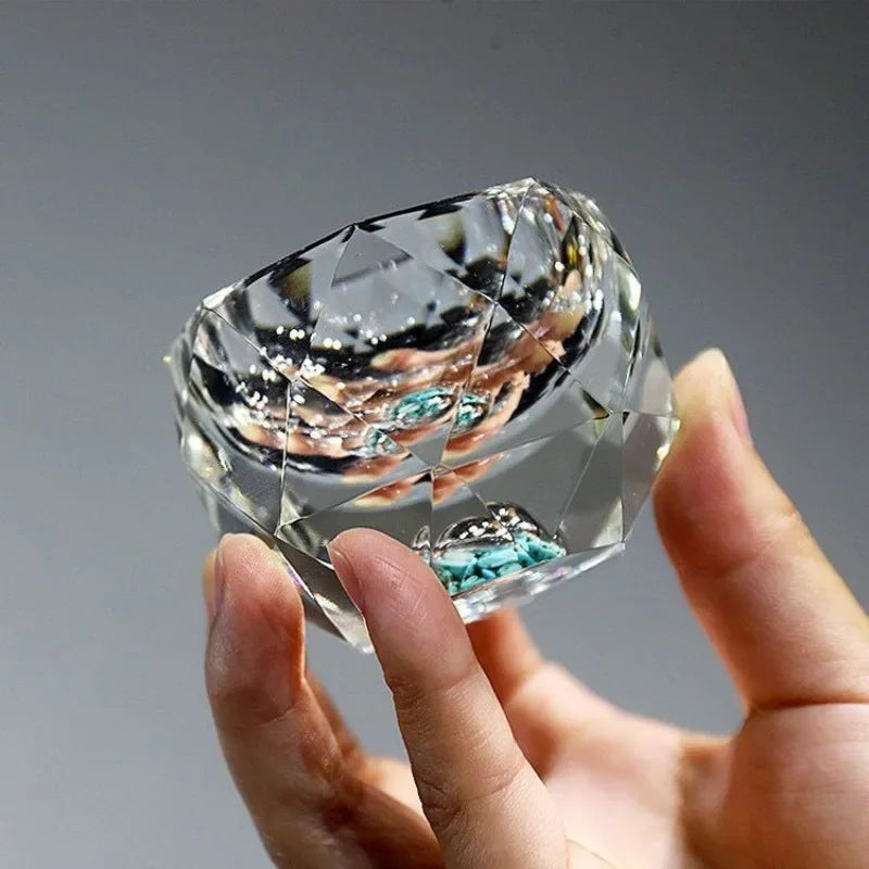 Creative Glass Tea Cup Faceted Master Cup Turquoise Gold Foil Household Diamond Crystal Fantasy Glass Cup Oasis Select