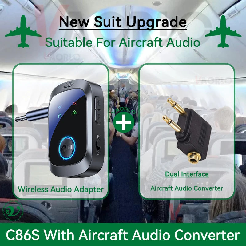 2 In 1 Multipoint Bluetooth 5.4 Audio Transmitter Receiver 3.5mm AUX HIFI HD Low Latency Airplane Wireless Adapter With Mic Oasis Select With AP Converter