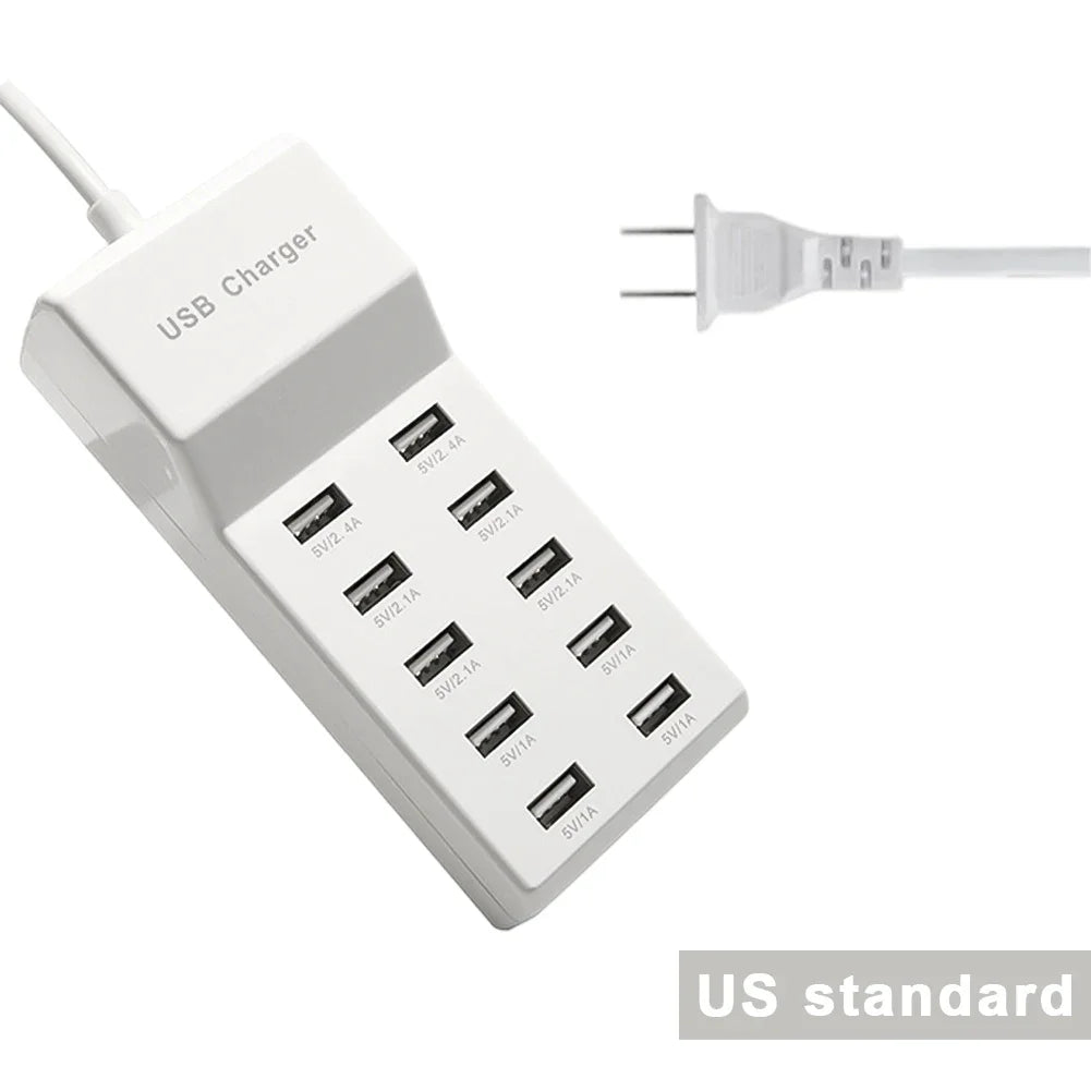 10-Port 50W USB Charging Station | Multi-Device Power Strip Hub