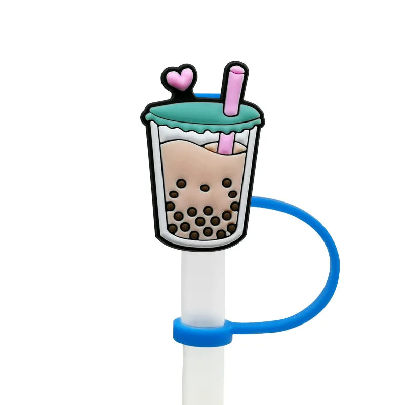 8mm/0.32in Straw Cover Cap Silicone Cute Animals Milk Tea Straw Protector Cover Straw Tip Topper for Stanley 30&40oz Tumbler Oasis Select Style 3