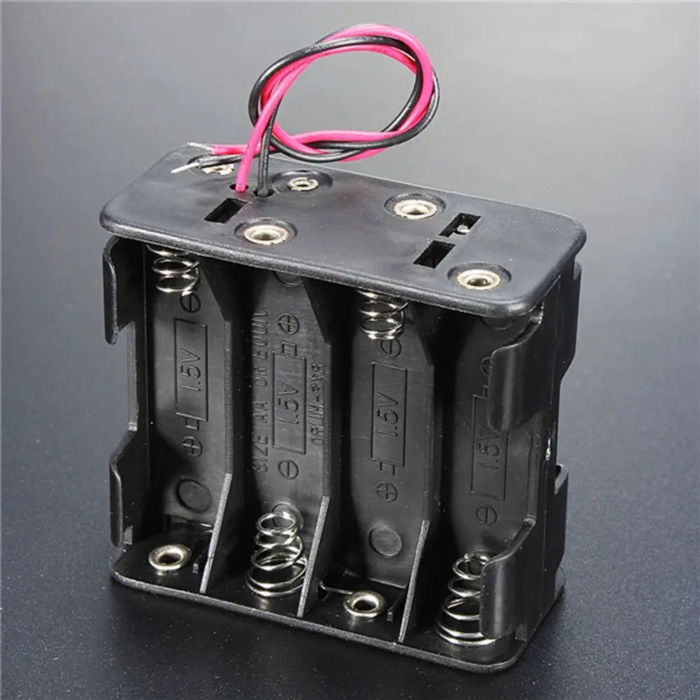 Battery Holder Case 12V Battery Clip Slot Storage Boxes Power Bank Cases 8 AA Batteries Stack with 6 Leads Wire Oasis Select