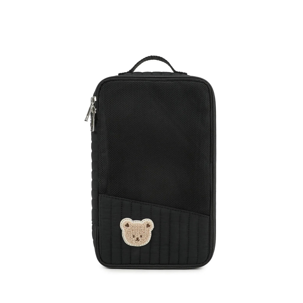 Cute Cartoon Bear Quilted Storage Bag Vertical Stripe Portable Travel Organizer for Baby Clothes Underwear Cosmetics Oasis Select Black
