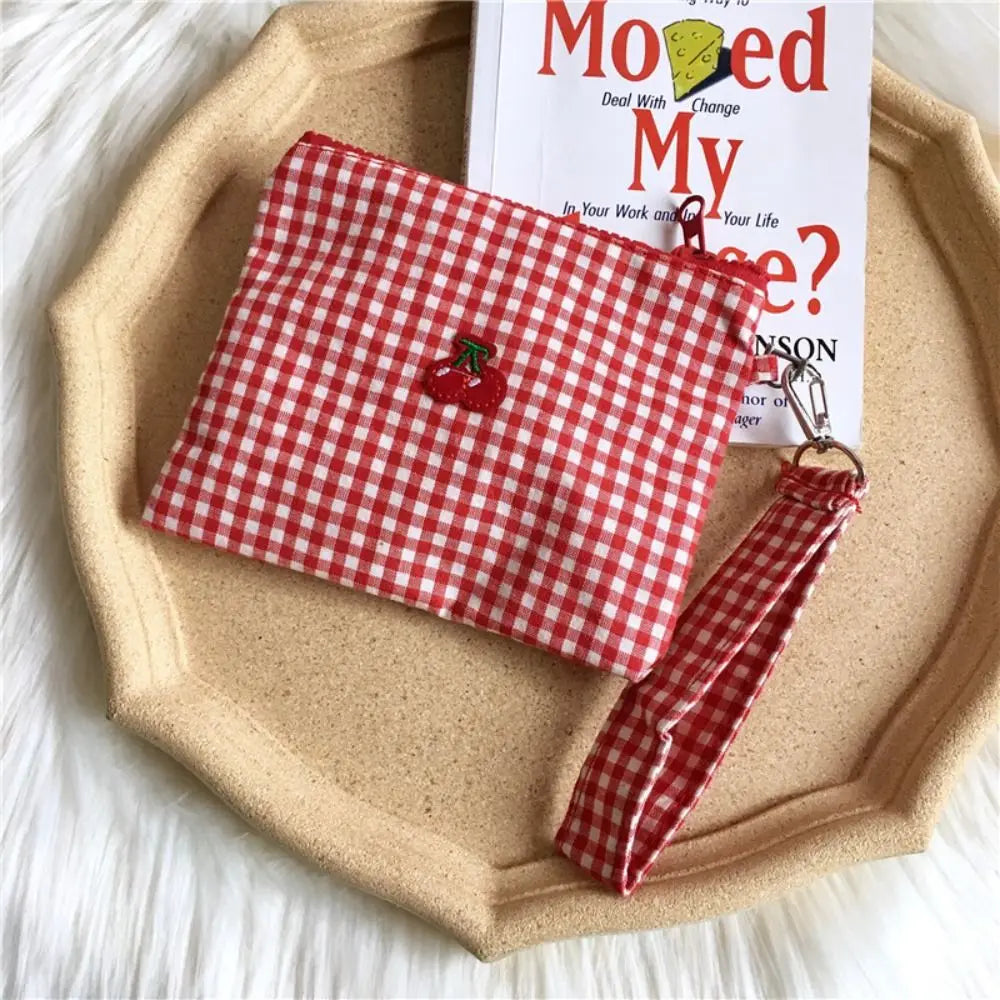 Embroidered Cherry Canvas Cosmetic Bag | Zipper Travel Makeup Pouch