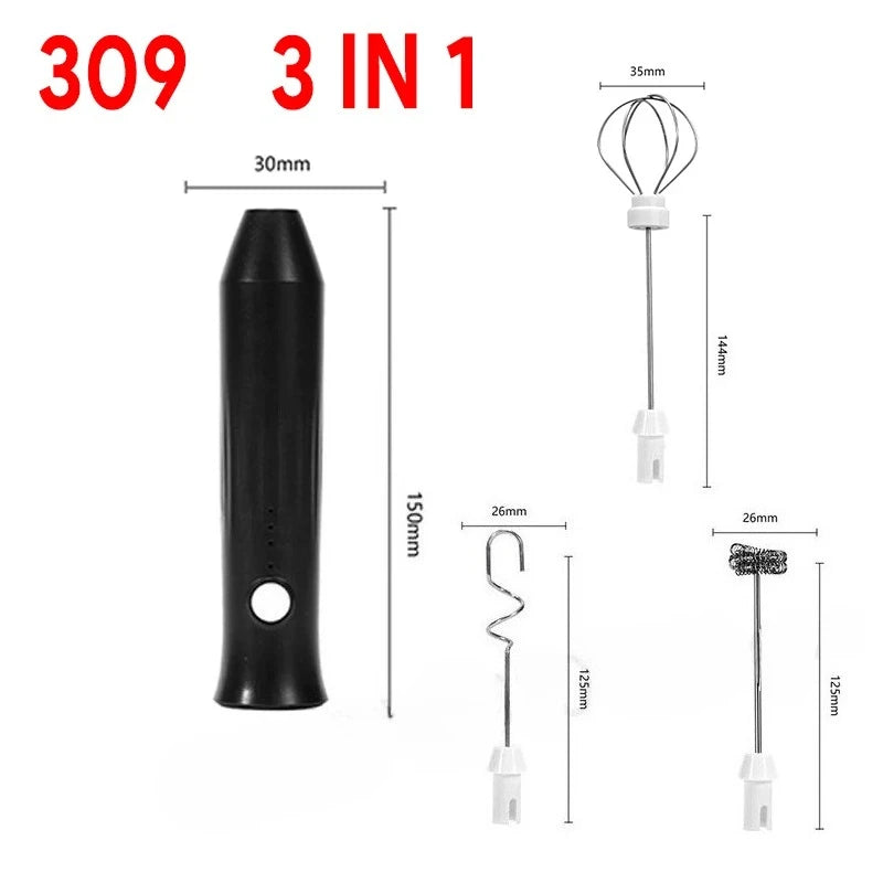 UPGRADED Electric Coffee Frother/MILK Whisk+Egg Beater MINI Food Blender USB Rechargeable Handheld Three Speeds Espresso Tools Oasis Select 309-BLACK