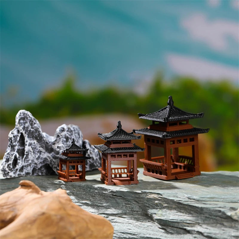 Mini Pagoda Statue 3cm-4cm Hexagonal Pavilion Bonsai Gazebo Micro Landscape Figurine Tiny Ornament for Home Decor Oasis Select
