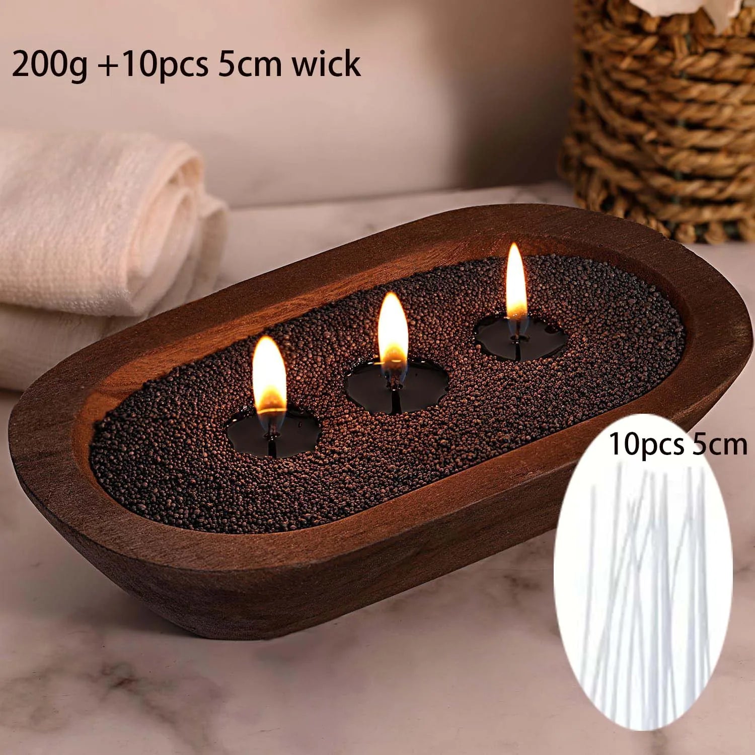 200G White Black Pearled Candle Sand Set with 10pcs Candle Wick DIY Handmade Materials For Beads Candle Making Kit Crafts Oasis Select black 10pcs wick