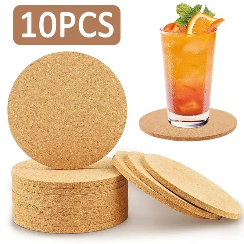 10PCS Natural round Wooden Cup Mat Non-Slip Cork Coaster Durable Mug Drinks Holder for Table Decor DIY Set of 10 Tableware Oasis Select