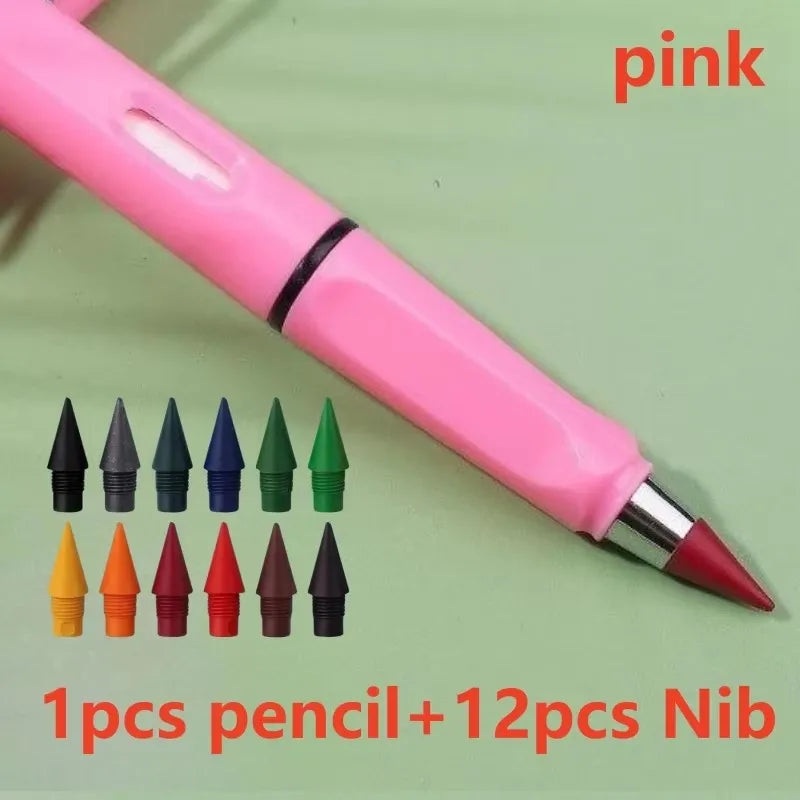 1/2set Kawaii 12 Colors Eternal Pencil No Ink Unlimited Pencils School Kids Art Painting Color Sketch Writing Stationery Oasis Select 1set pink