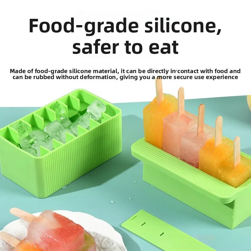 Food Grade Silicone Ice Cube Tray & Popsicle Mold Press-Type Ice Maker Multi-Function Box for Ice Cream Oasis Select