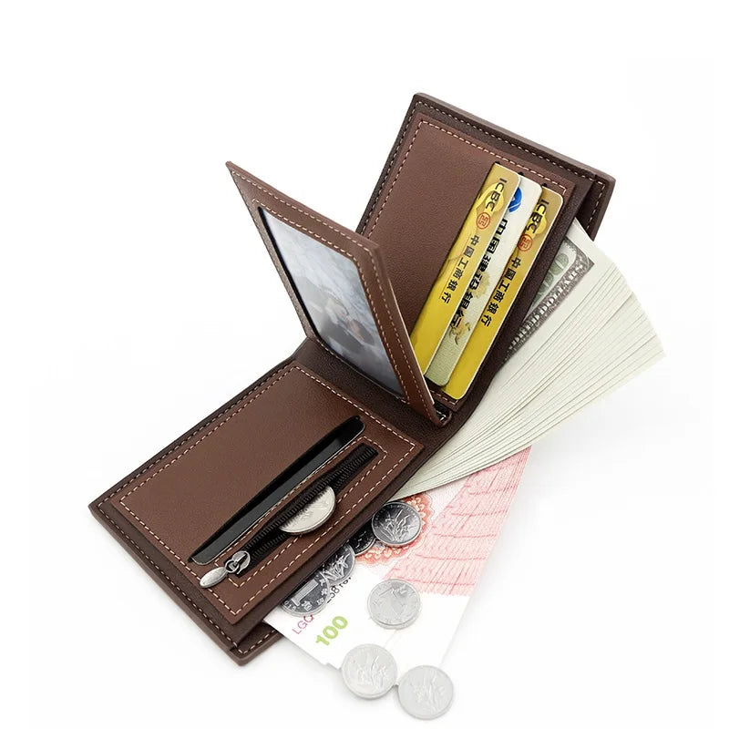 New Men's Business Wallet Classic Spliced Zipper Multi Card Short Wallet Large Capacity Card Bag Zero Wallet Oasis Select