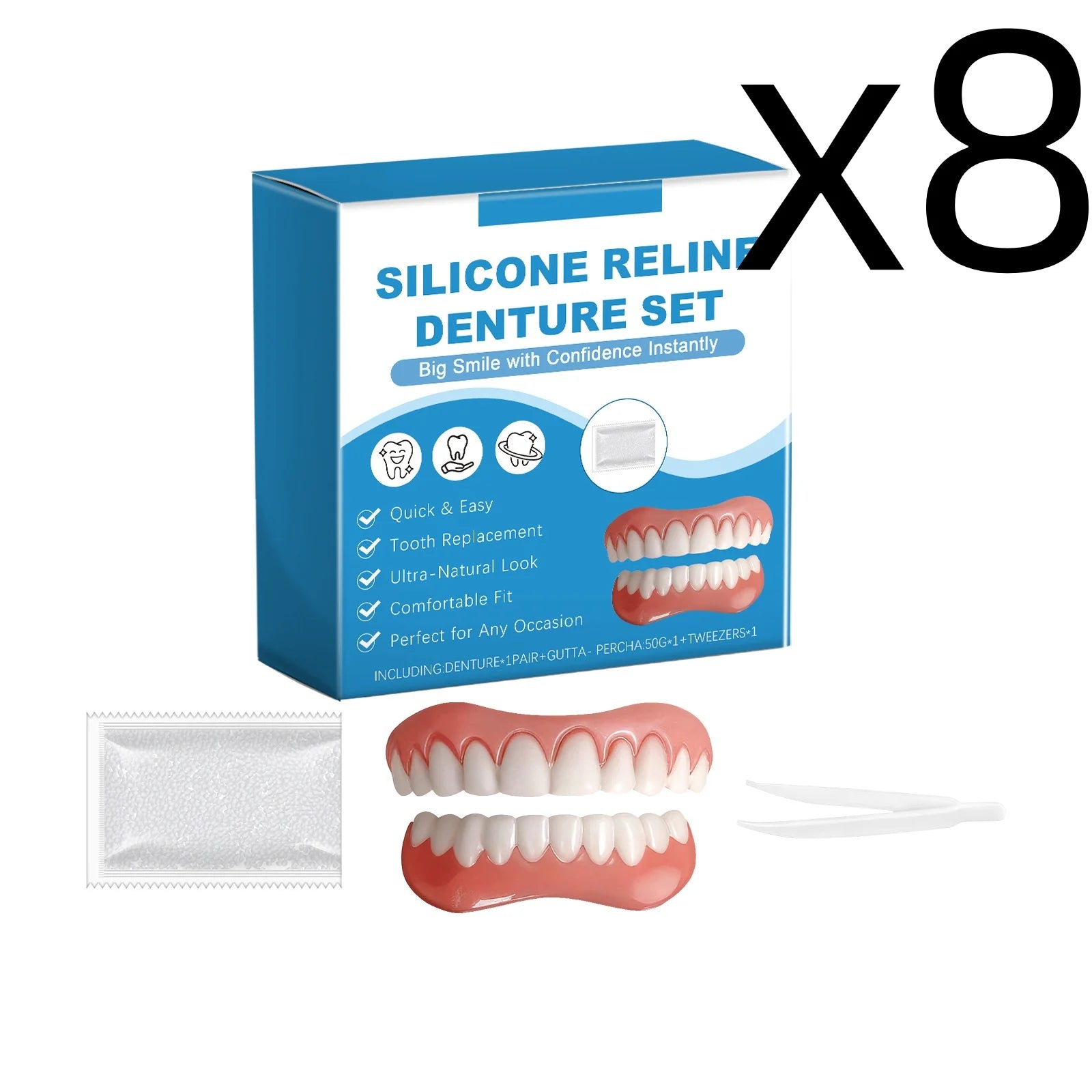 Silicone Reline Denture Set – Fake Teeth Kit for Missing Teeth Denture Repair Kit Oasis Select 1set Boxed X 8PCS