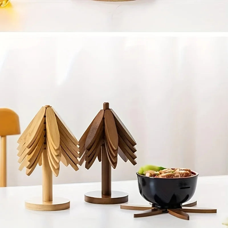 Bamboo heat-resistant mat, suitable for hot dishes and quartz pots, tripod set, 4 bamboo placemats, household use, cup coaster. Oasis Select