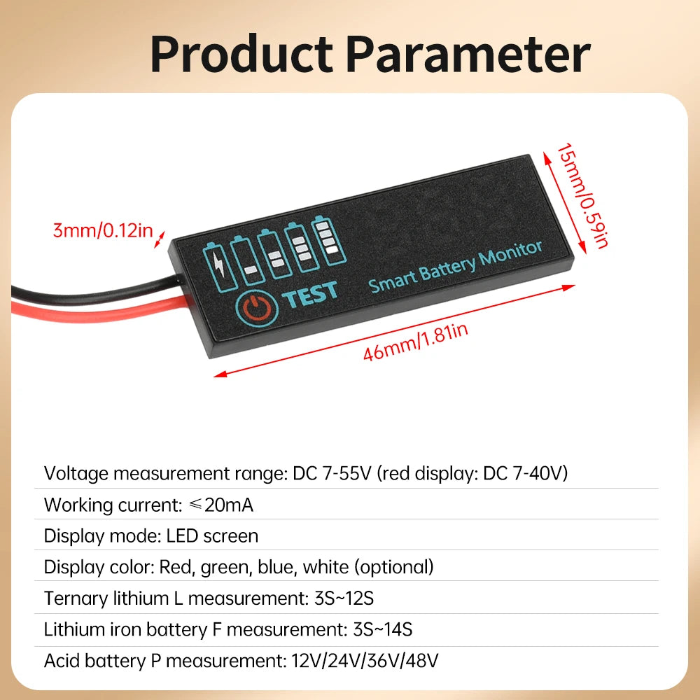 DC 7-55V Battery Charge Indicator Digital Voltmeter Voltage Tester Electric Vehicles Lithium Battery Capacity Power Indicators Oasis Select