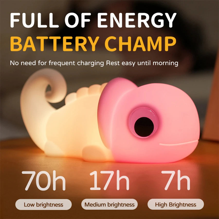 LED Chameleon Night Light Touch-Control Silicone Bedside Lamp Dimmable Rechargeable Room Decor Lamp Baby Sleep Night Light Oasis Select