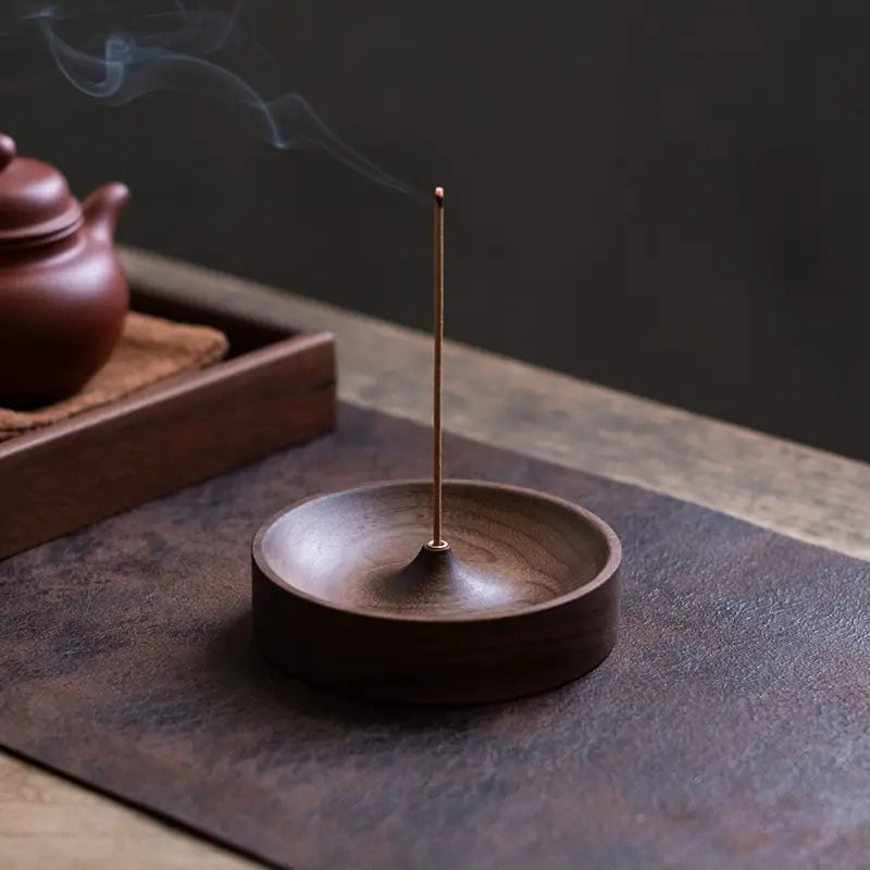 North American Black Walnut Solid Wood Incense Stick Handmade Tea Ceremony Round Incense Burner Agarwood Tray Holder Oasis Select