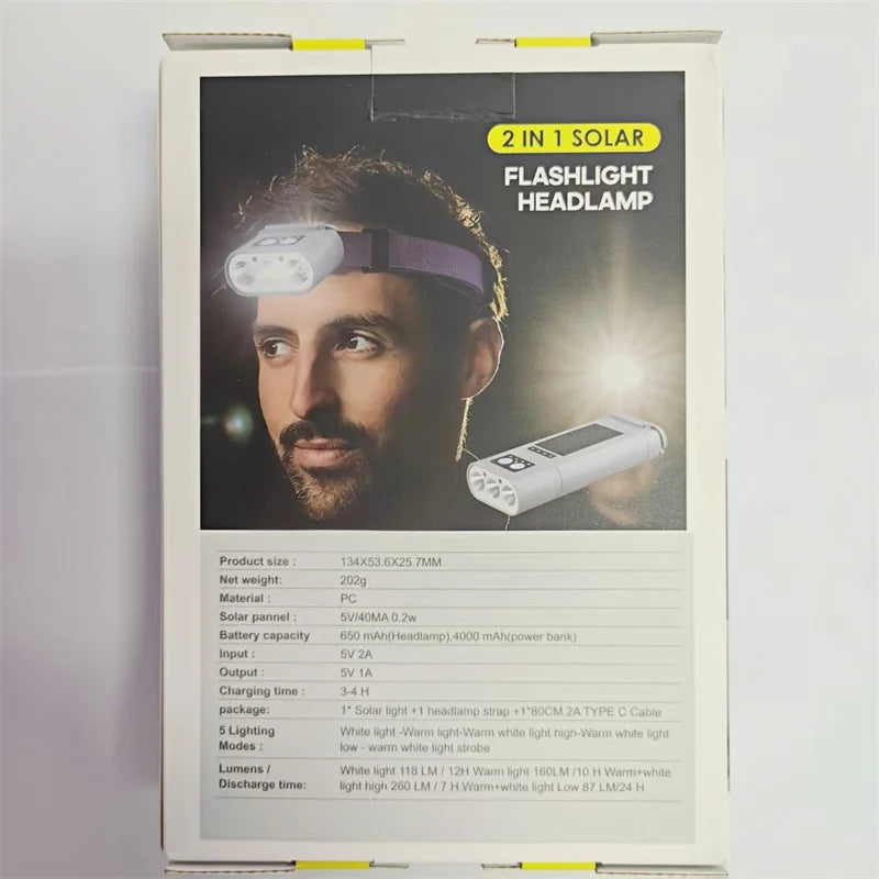 SHINEKNOT Solar LED Headlamp | Waterproof, 180° Beam, 5W