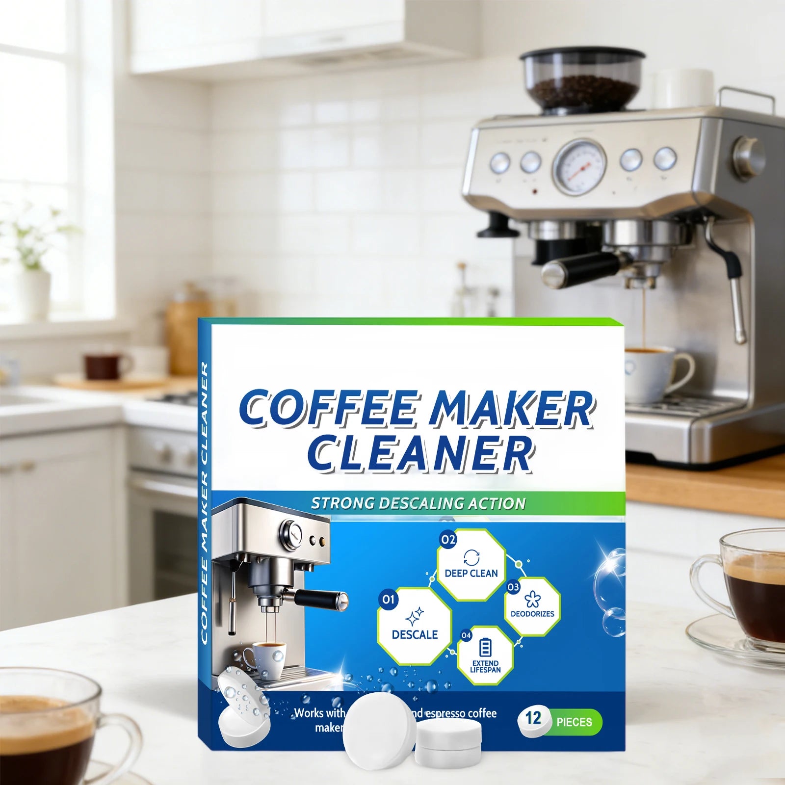 Coffee Machine Cleaner Gentle Cleaning Coffee Machine Remove Pipe Grease,Scale and Residue Coffee Machine Cleaning Tablets 12PCS Oasis Select