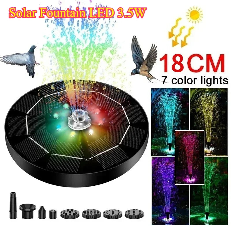 3.5W Fountain Light 7 Colors LED Solar Fountain Light Rotating Fountain with 6 Nozzle Water Pump Outdoor Bird Bath Garden Decor Oasis Select 3.5W Colorful LED