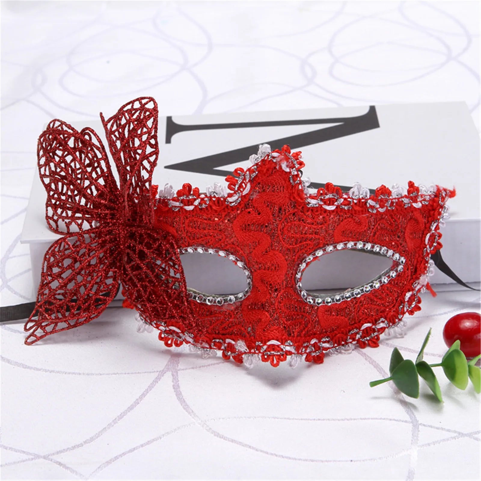 2025 NEW Side Butterfly Masquerade Mask New Fashion Half Face Eye Mask Party Makeup Ball Venetian Party Mardi Gras Mask Oasis Select Red CHINA