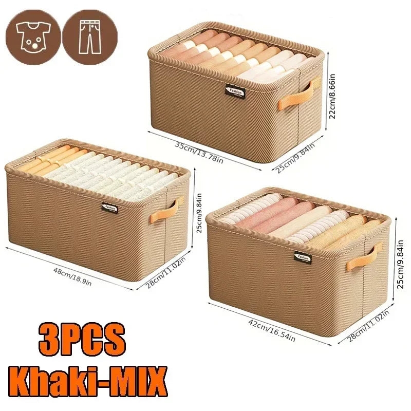 3pcs Underwear Organizer Box for Closet, Stackable Storage Containers for Socks Bras Pants, Drawer Dividers for Bedroom Cabinet Oasis Select Khaki 3PCS Mix