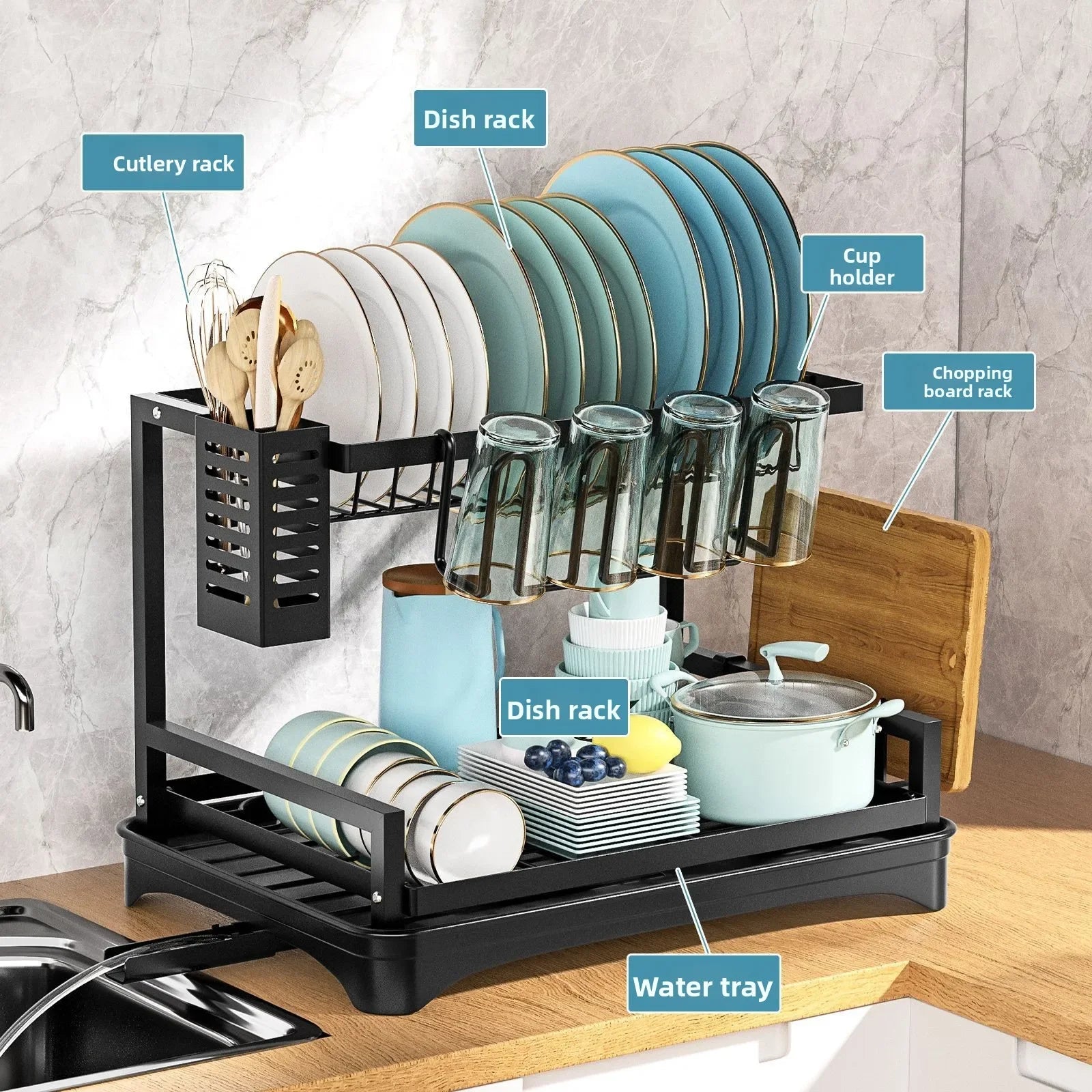 Dish storage rack, household drain fork, chopsticks, cutlery box, countertop, kitchen sink, dish rack Oasis Select