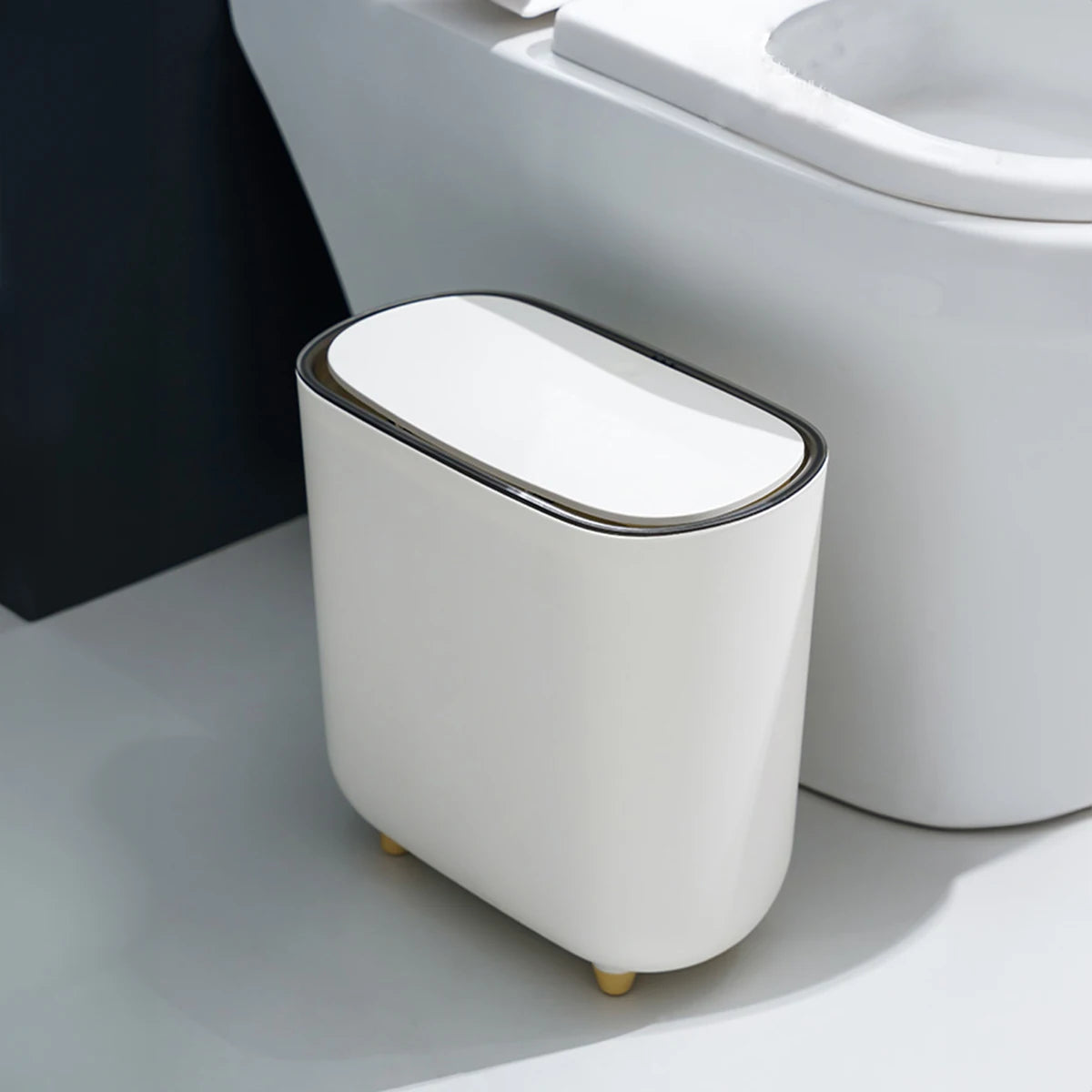 Narrow Shape Press Ring Trash Can with Lid for Bathroom Gap, Highlighting the Features of Garbage Classification Oasis Select