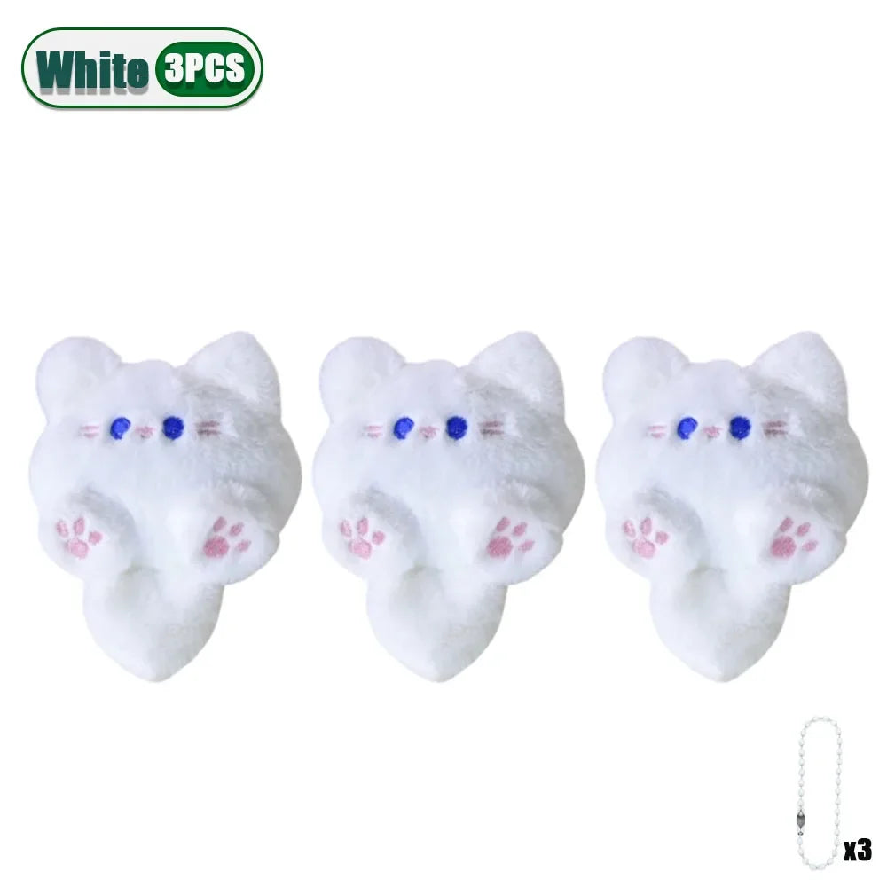 1-20PCS Cute Plush Long Tail Cat Pendant Cat Doll Doll School Bag Charm Key Charm Children's Birthday Gift Holiday Friend Gift Oasis Select White-3PCS