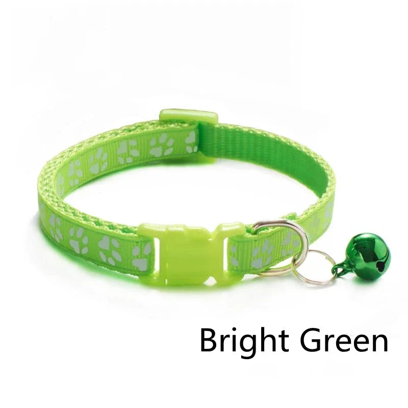 1/6pcs Pet Collar With Bell, Cartoon Footprints, Colorful Dog, Puppy, Cat Accessories, Adjustable Safety Bell Ring Necklace, Pet Oasis Select Bright green