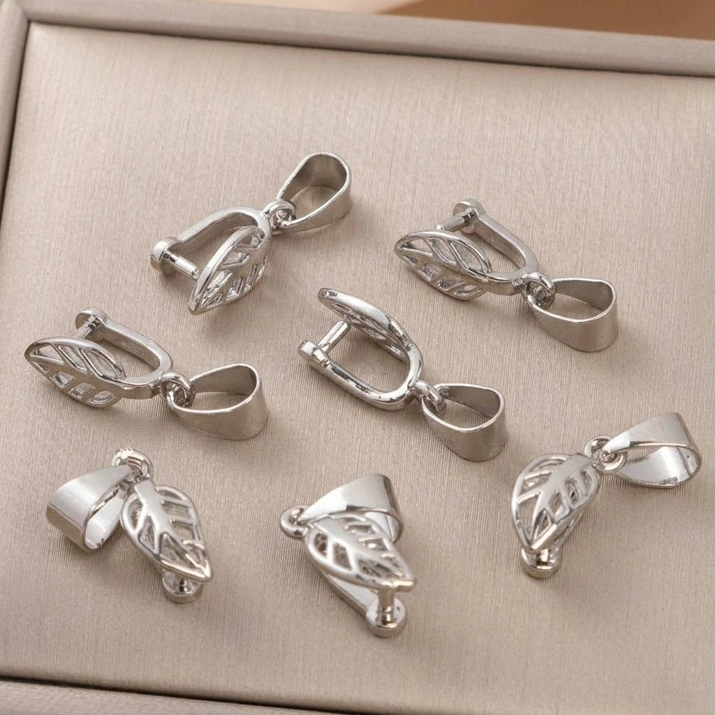 5pcs 18K Gold Plated Leaf Shaped Pinch Bails,Pendant Clips with Clip,Jewelry Connectors For DIY Necklace Earrings Making Supply Oasis Select White Gold