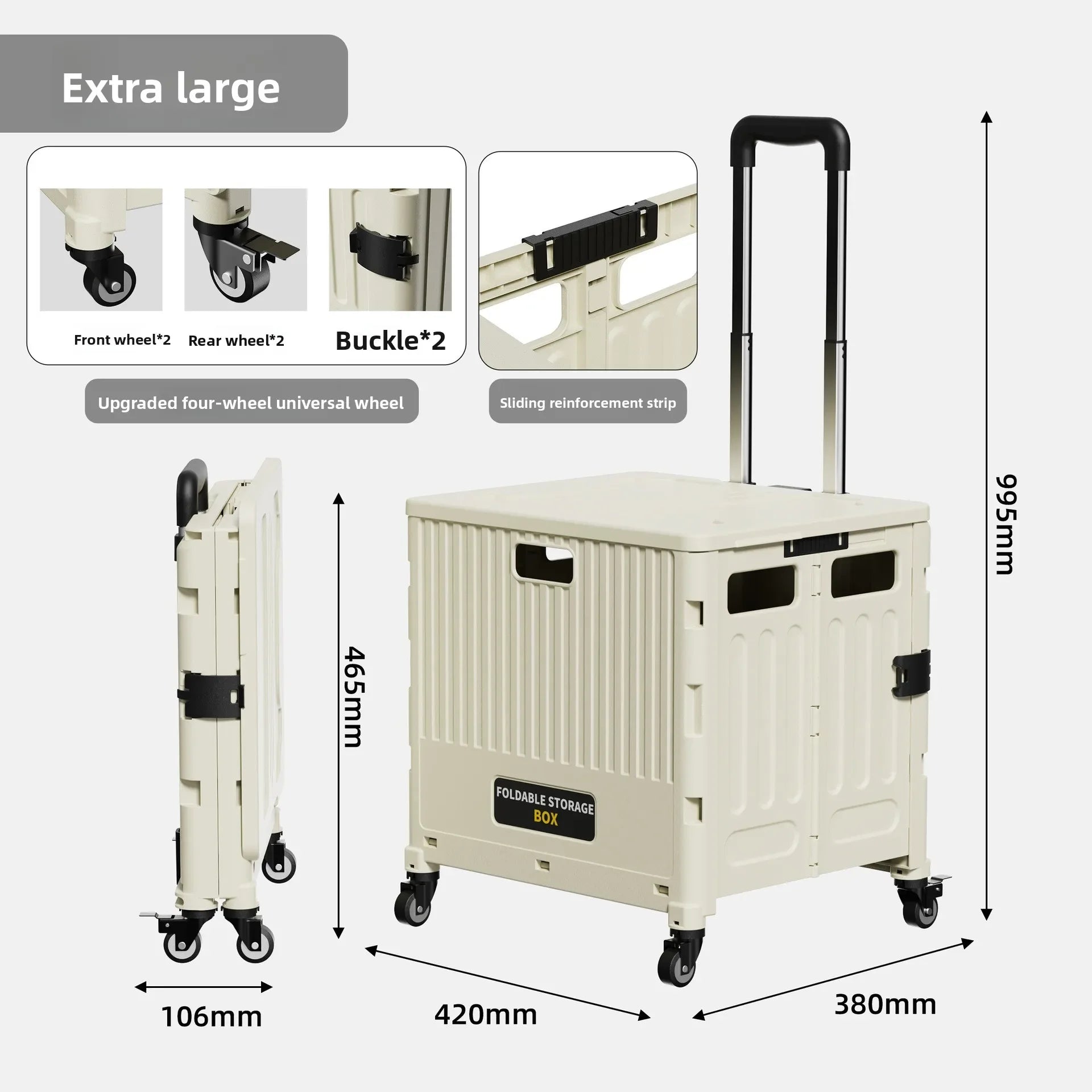 Household multi-functional grocery shopping cart Portable folding shopping cart Outdoor trolley cart Stall camping storage box Oasis Select Extra large-4-white