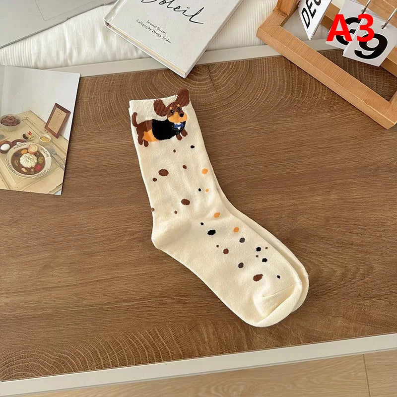 Funny Animal Cotton Socks Cartoon Dog Print Socks Autumn Winter Warm Sock Cute Couple Sock Oasis Select A3