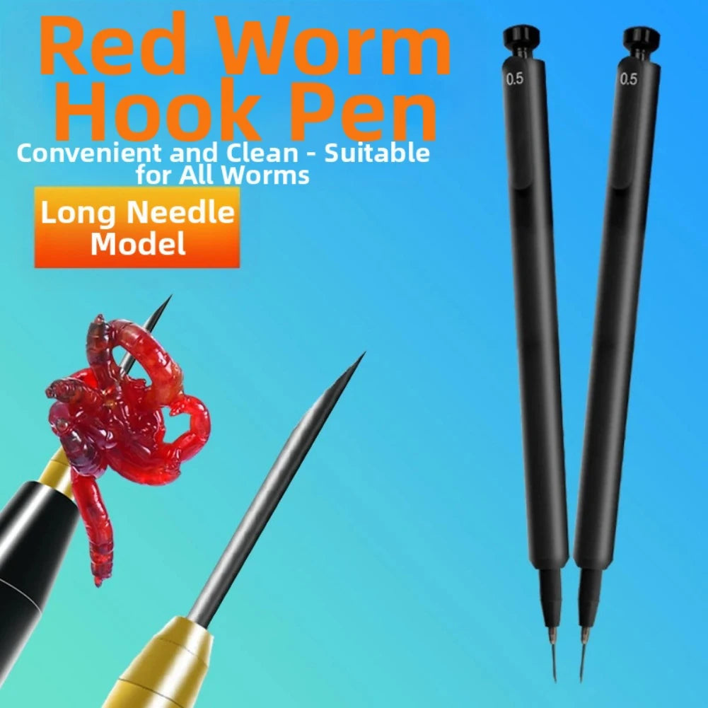 Red worm baiting device for fishing hooks size 4 to 7 automatic insertion tool with plastic body and 13mm needle length Oasis Select
