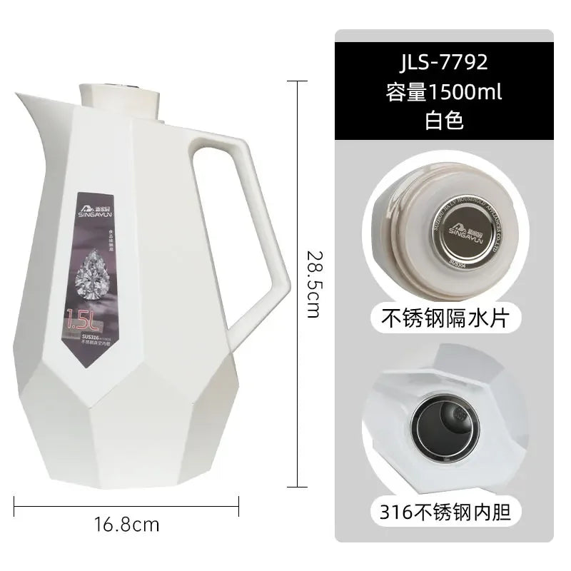 Nordic Wind Household Insulation Pot 316 Stainless Steel Vacuum Inner Liner European Hot Water Bottle Warm Pot Oasis Select White 1.5L