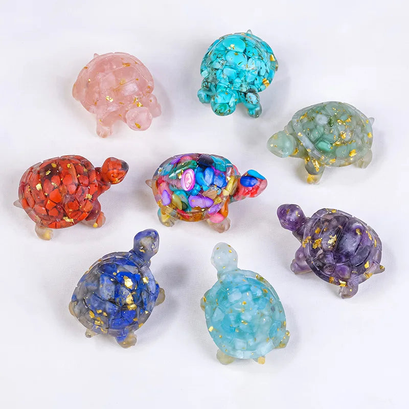 Turtle Natural Crushed Stone Decorative Ornament Crystal Raw Stone Animal Resin Drip Glue Craft Creative Jewelry Accessories Oasis Select