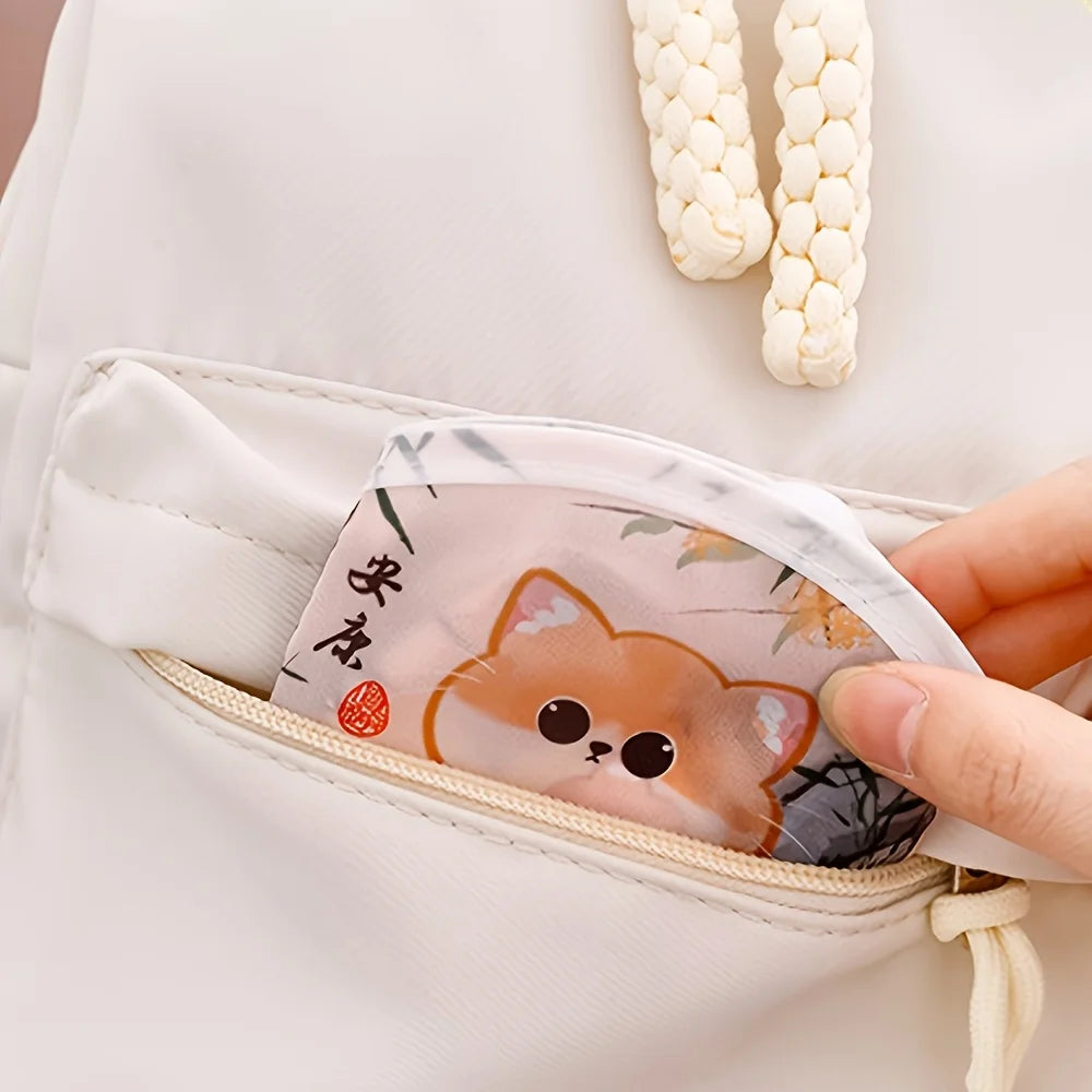 1Pc Cute Cat Folding Fan - Cat Design, 2-In-1 Cooling And Sun Protection, Portable Handheld with Storage Bag, Summer Accessory Oasis Select