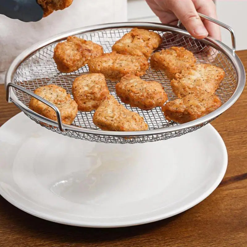 Frying Oil Drain Rack Stainless Steel Mesh Filtering Basket with Tray Oil Drip Filter Air Fryer Accessories Kitchen Draining Oasis Select