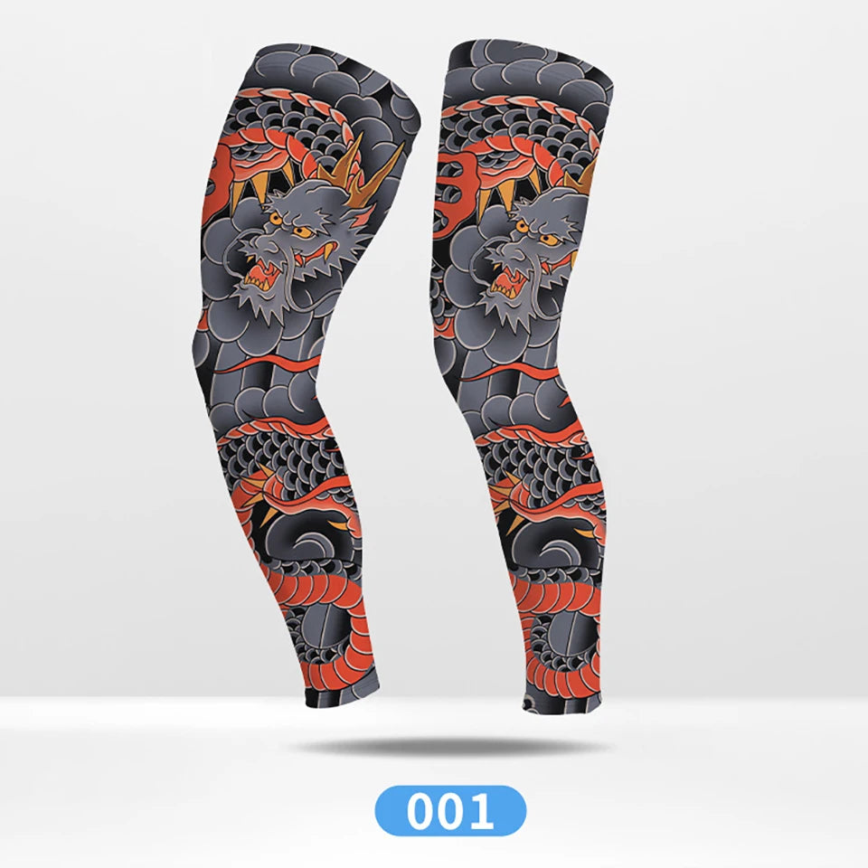 Kokossi 1Pair Tattoo Printing Cyclying Leg Sleeves Ice Silk Non-slip