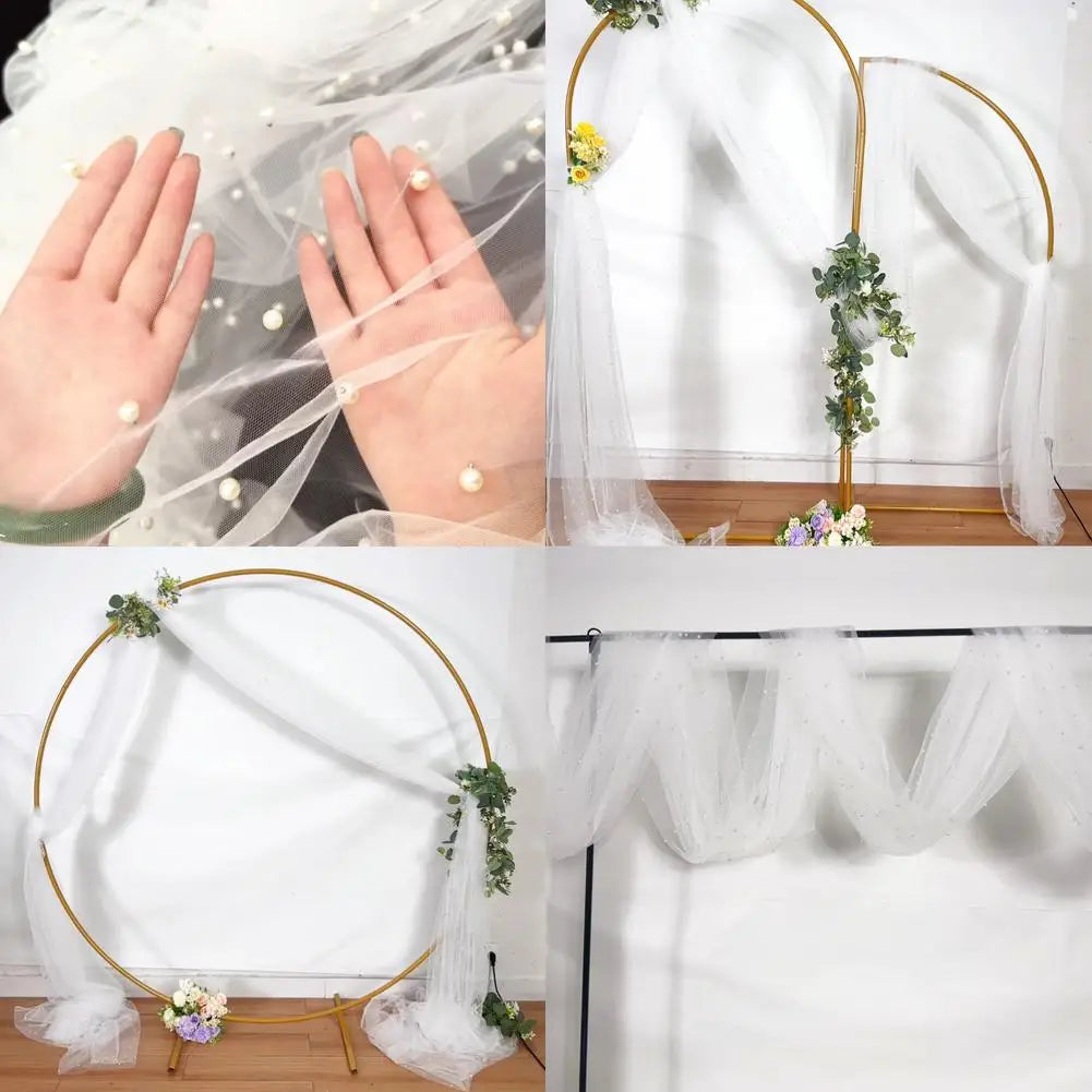 Pearl Beaded Tulle Table Runner – Wedding & Party Decor