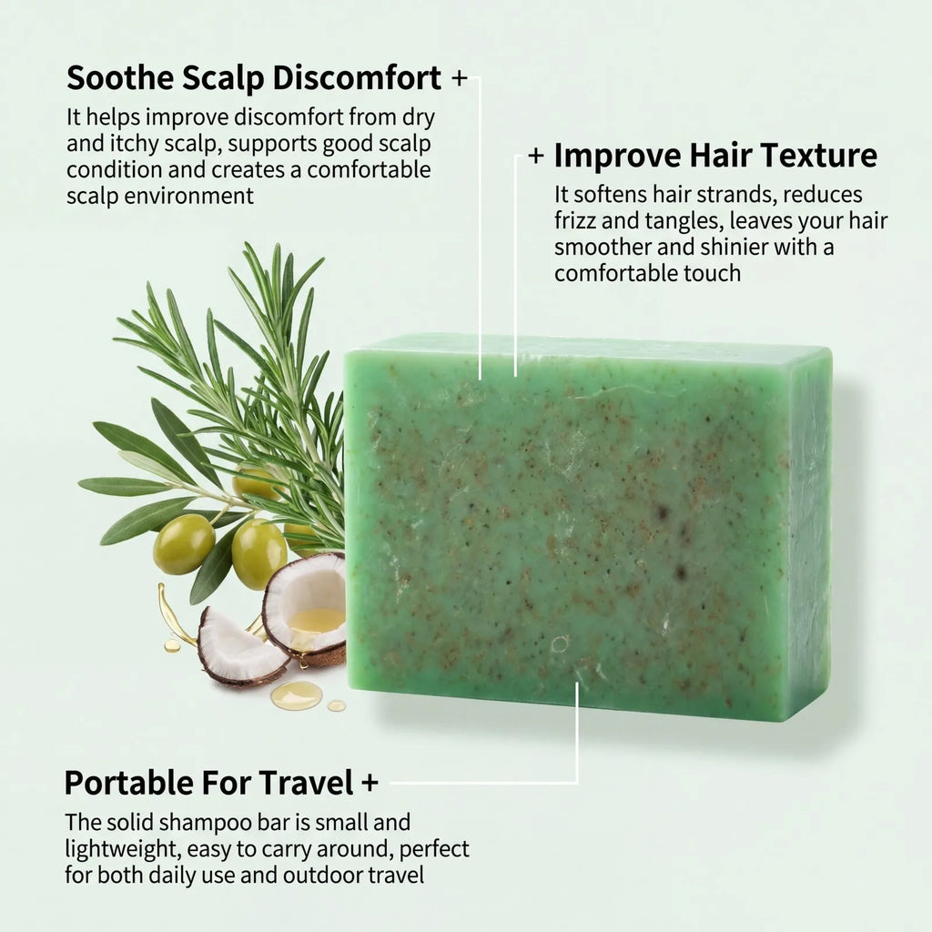 Rosemary Volumizing Shampoo Bar Gentle Cleansing Soothe Scalp Natural Oils Strengthen Hair Frizz Control Smooth Shiny 100g Oasis Select