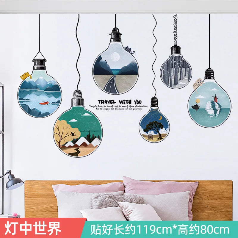 Ink Smudge Light Blue Mountain Background Wall Decoration Stickers Bedroom Bedside Chinese Artistic Conception Wall Stickers Oasis Select 22
