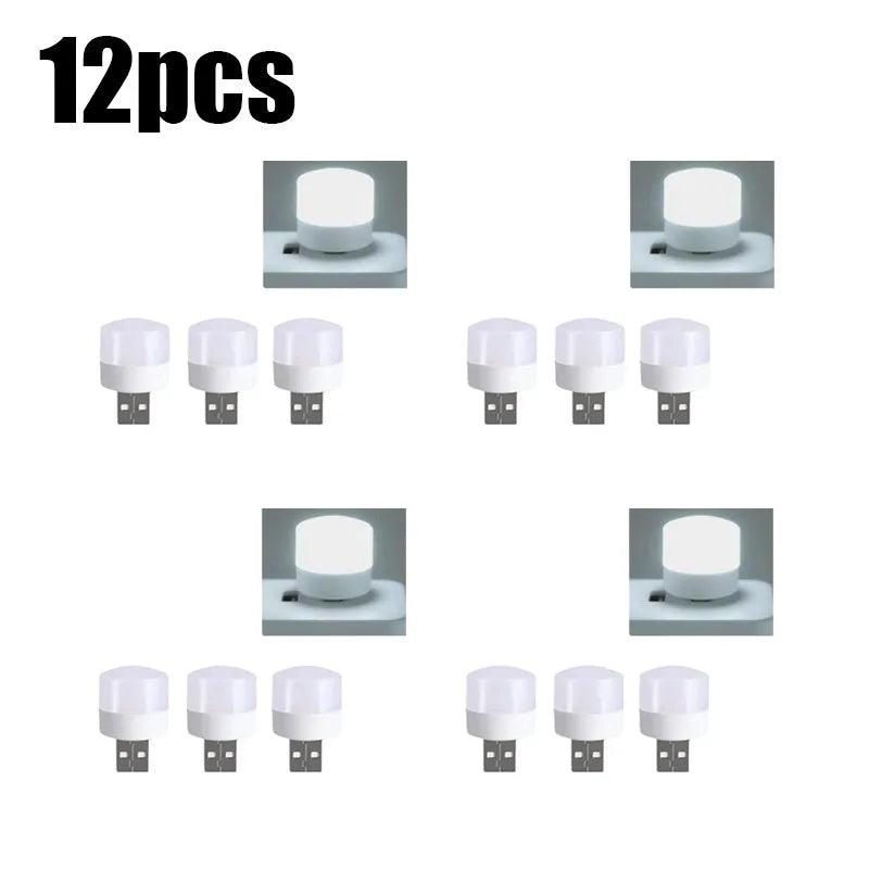 3/6/9/12pcs Reading Light USB Night Light Warm White LED Plug-In Light Bulb Portable Home Environment Light Energy-Saving Oasis Select 12pcs White