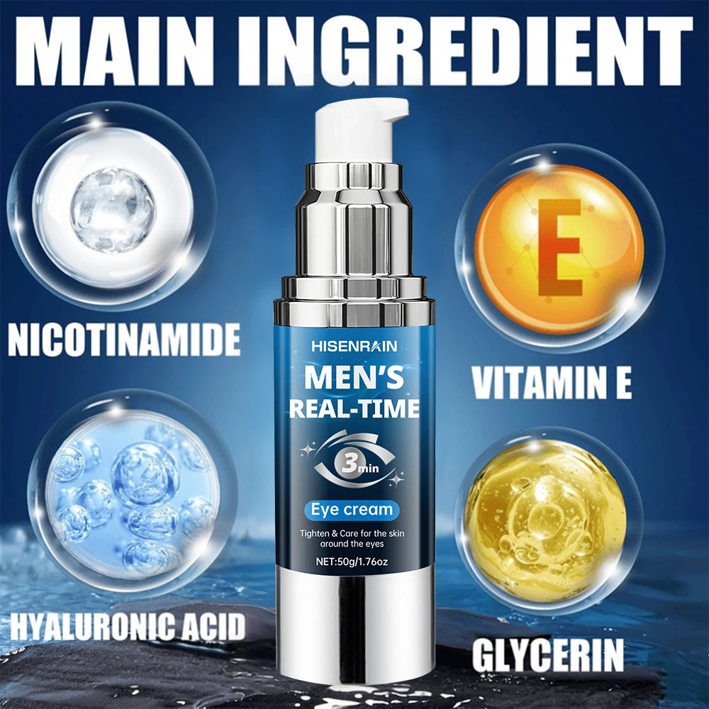 HISENRAIN Men's 3-Second Anti-Aging Eye Cream, Vacuum Pressed Airless Pump Bottle, Dark Circles & Wrinkles Treatment. Oasis Select