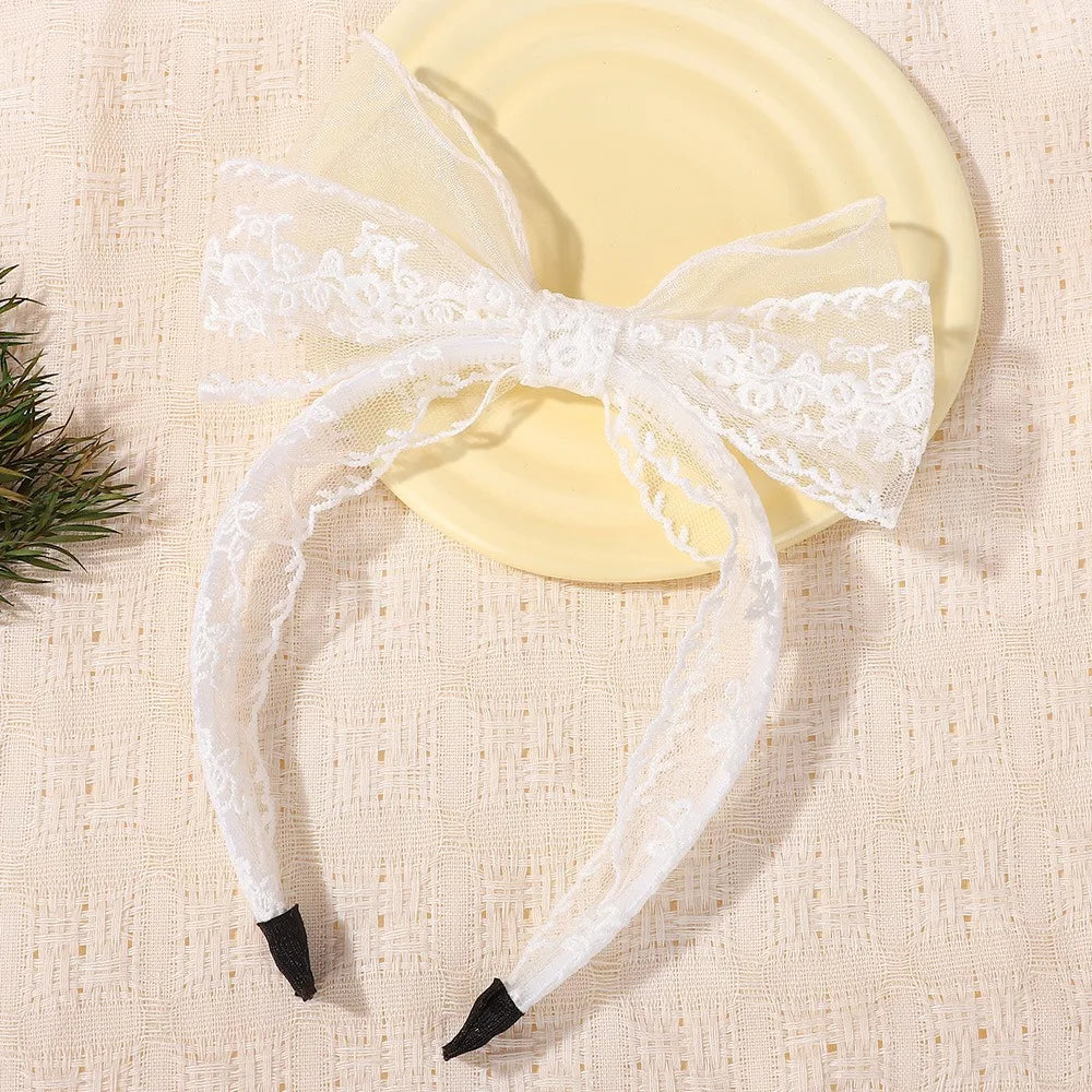 Elegant Lace Bow Hairbands Double Layered Non-Slip Princess Headband Flower Embroidery Lightweight Yarns Headband Oasis Select 2