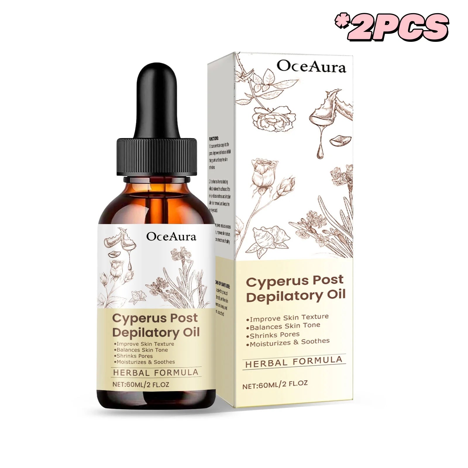 Natural Hair Inhibitor Essential Oil Post Wax Soothing Oil Slow Hair Regrowth Soothe Irritation Skin Depilatory Repair Care Oil Oasis Select 60ml Boxed X2PCS